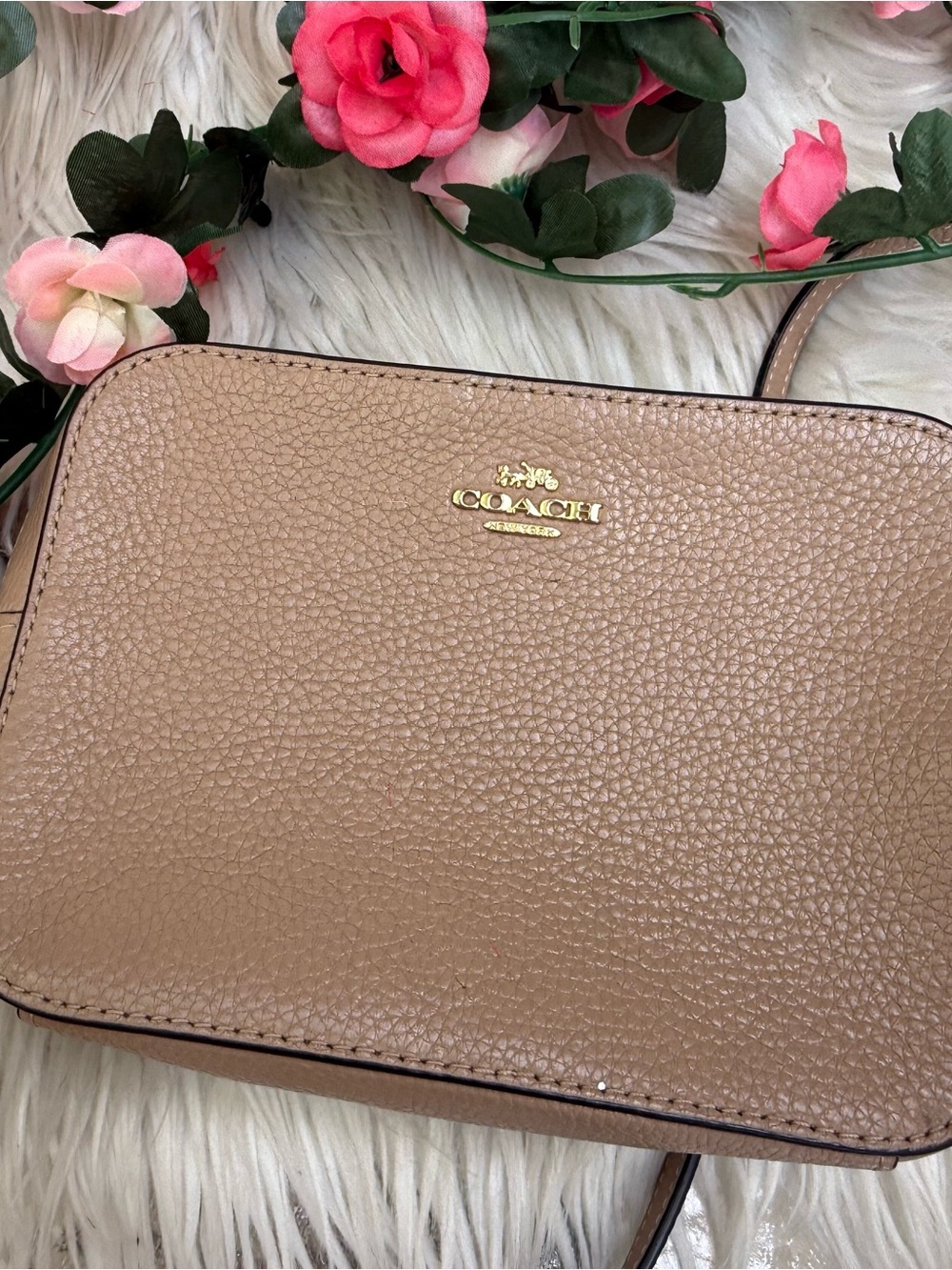 Coach Pebbled Leather Crossbody in Taupe